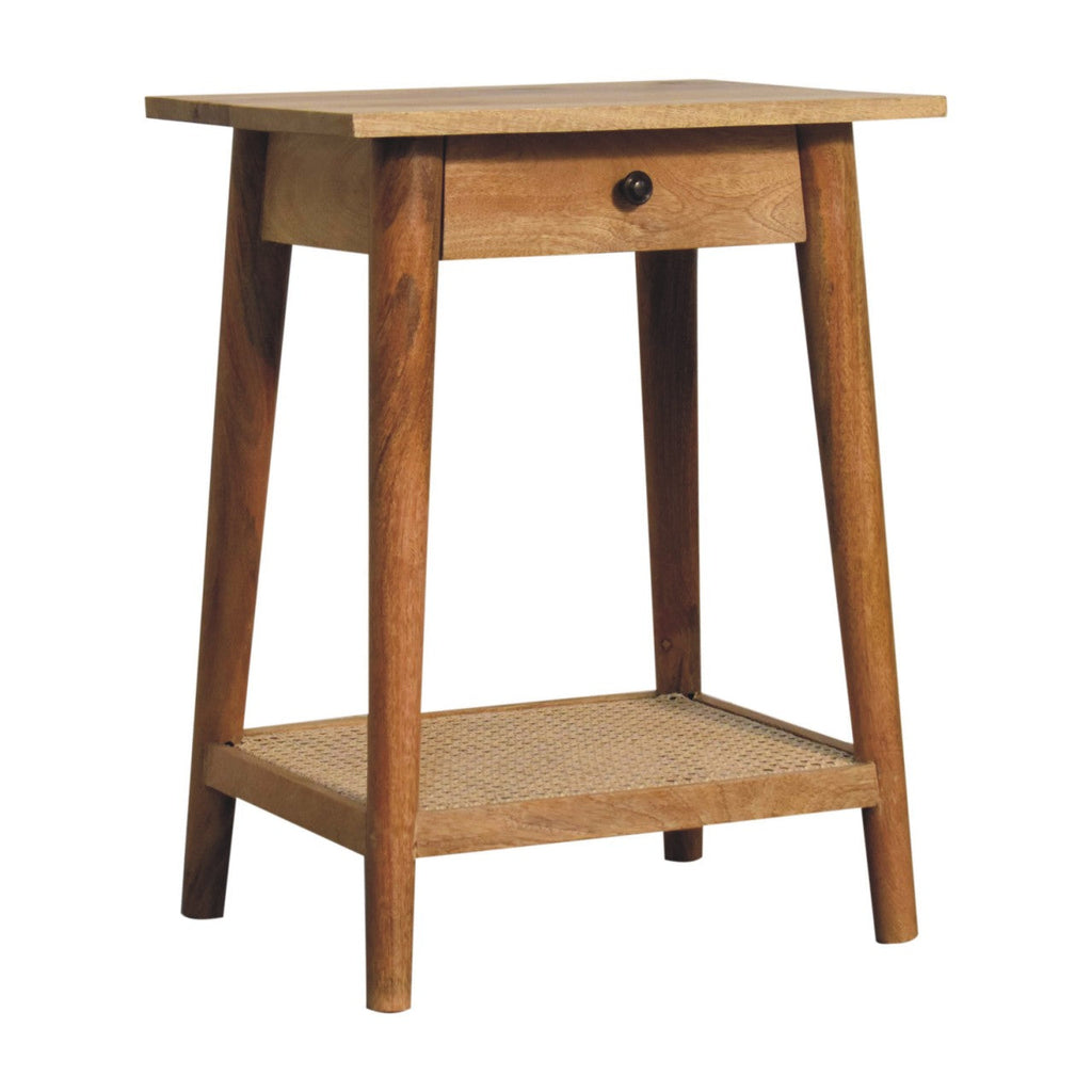 Wooden 1 Drawer Rattan Side Table