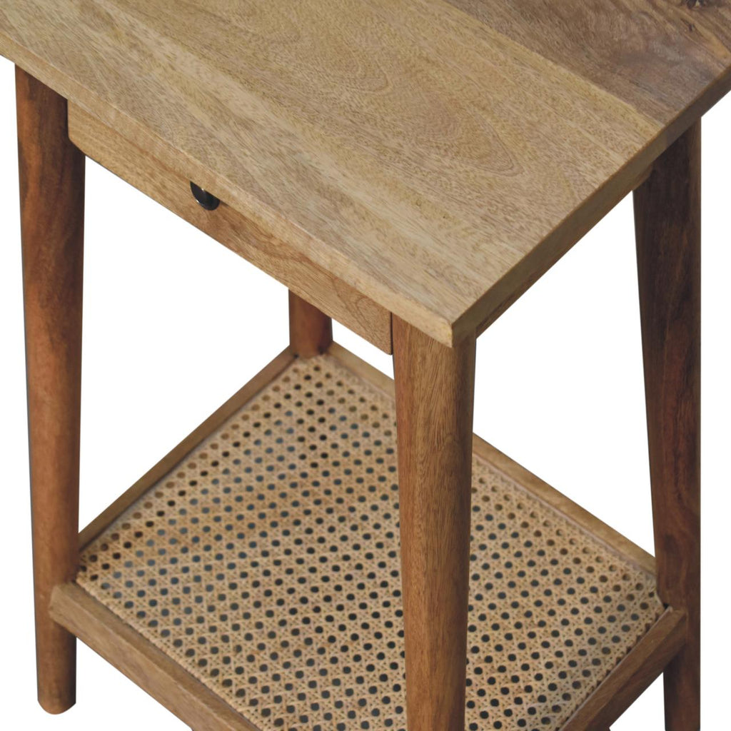 Wooden 1 Drawer Rattan Side Table