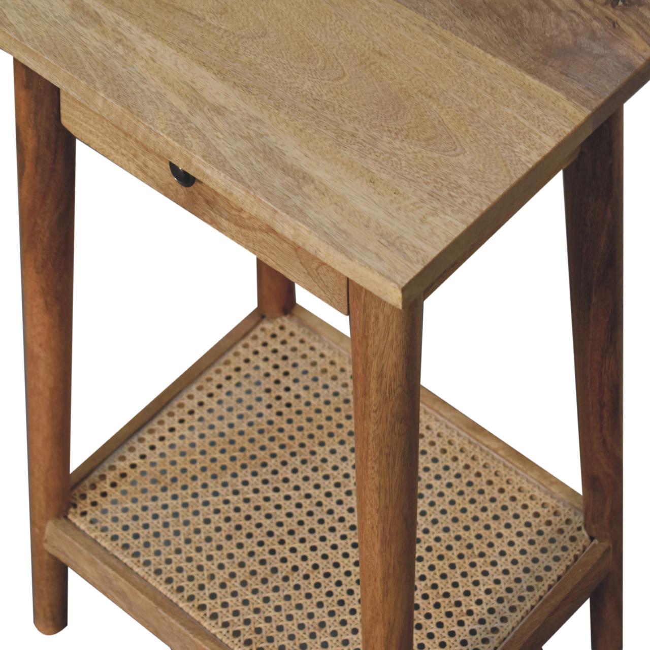 Wooden 1 Drawer Rattan Side Table