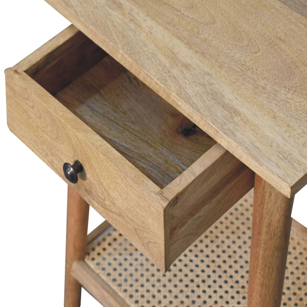 Wooden 1 Drawer Rattan Side Table