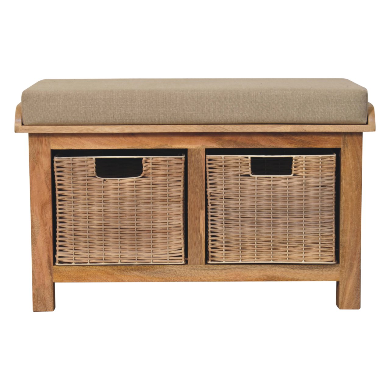 Wooden and Rattan Basket Bench