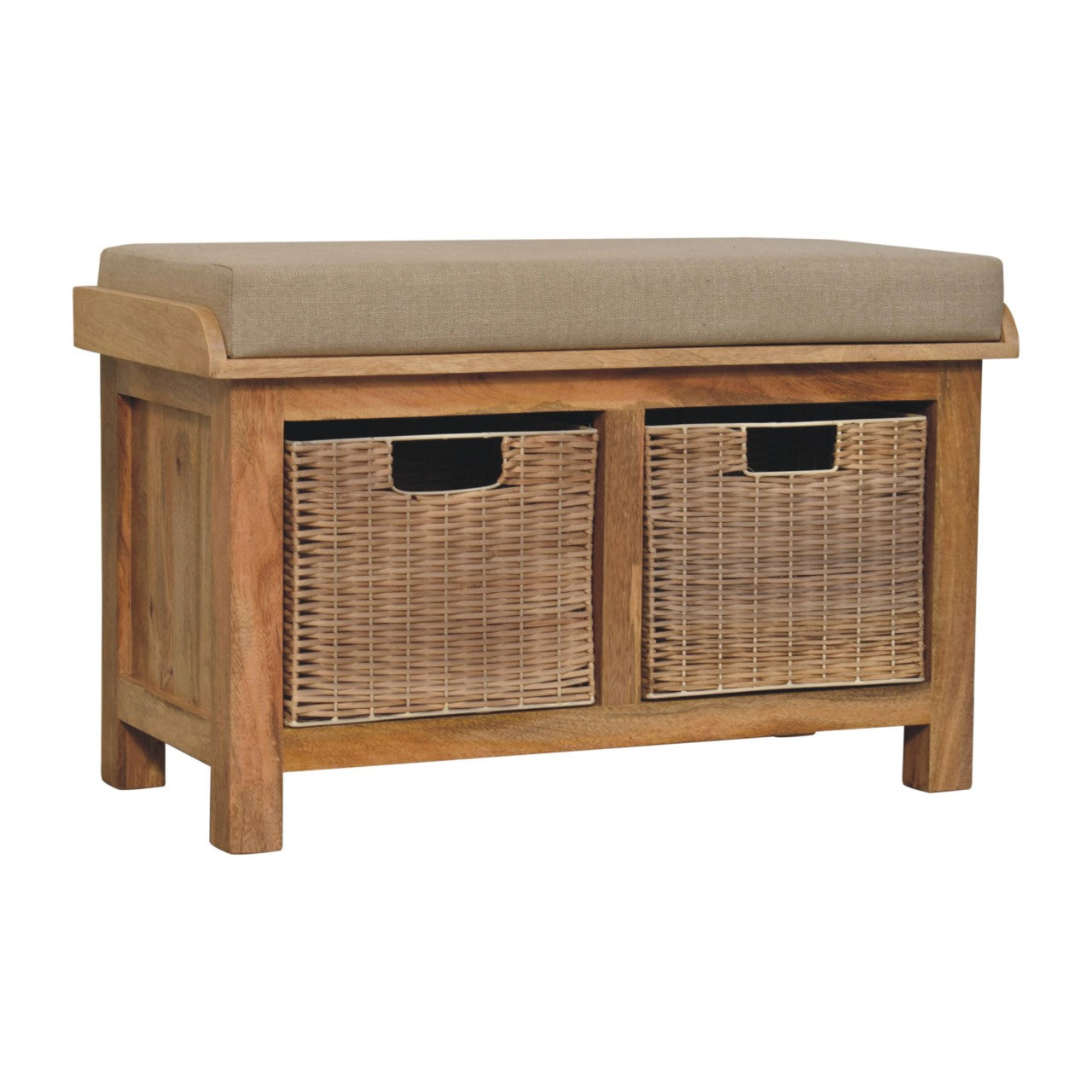 Wooden and Rattan Basket Bench