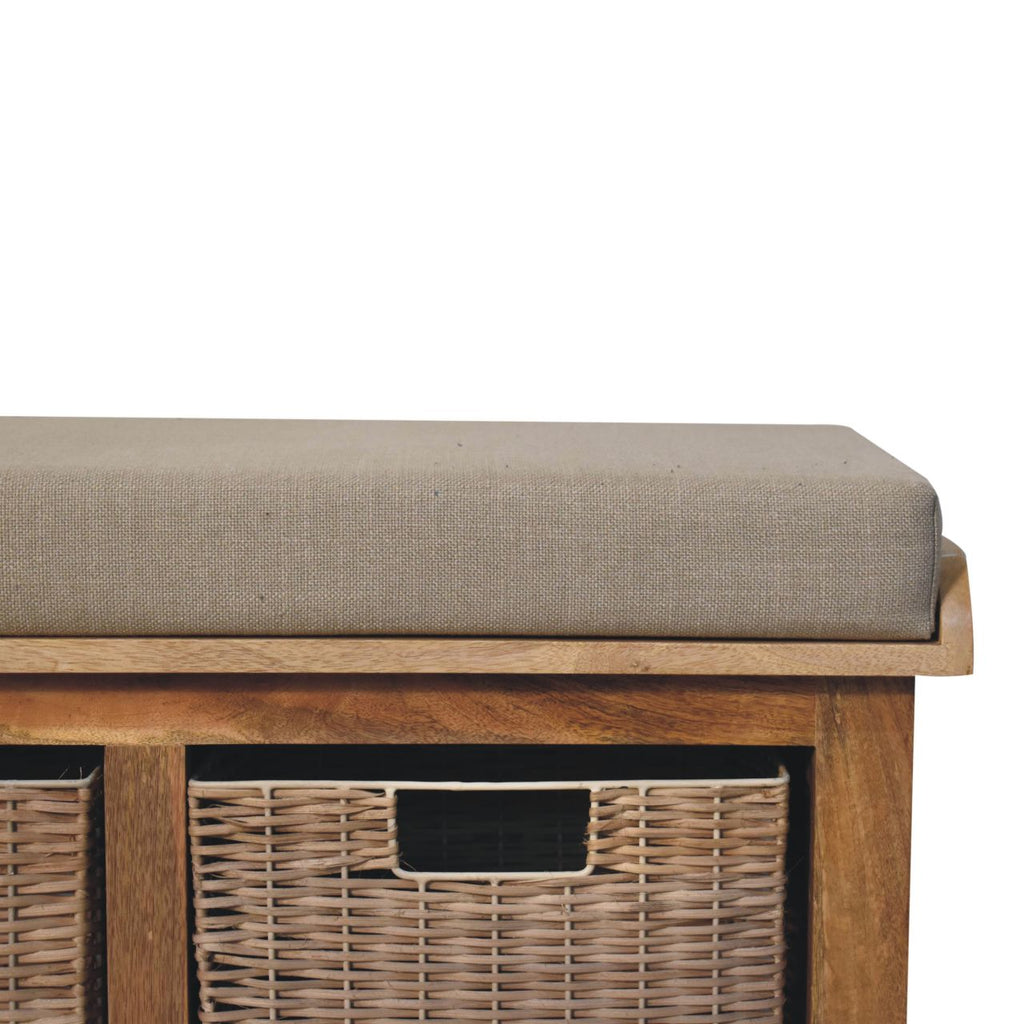 Wooden and Rattan Basket Bench