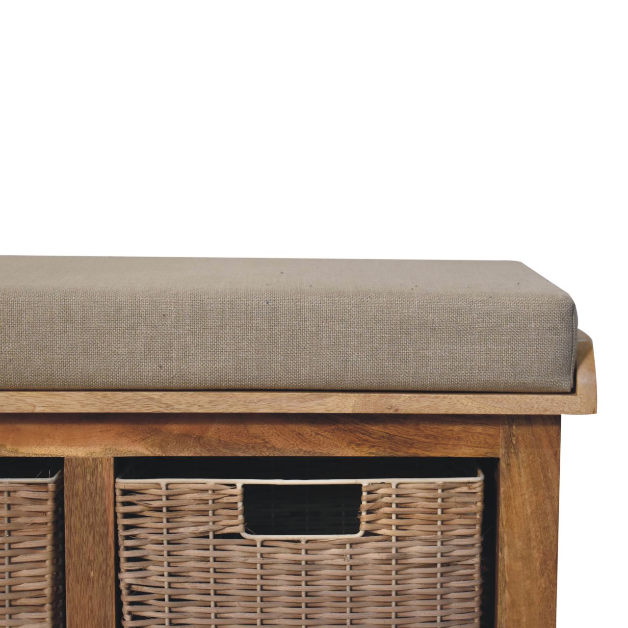 Wooden and Rattan Basket Bench