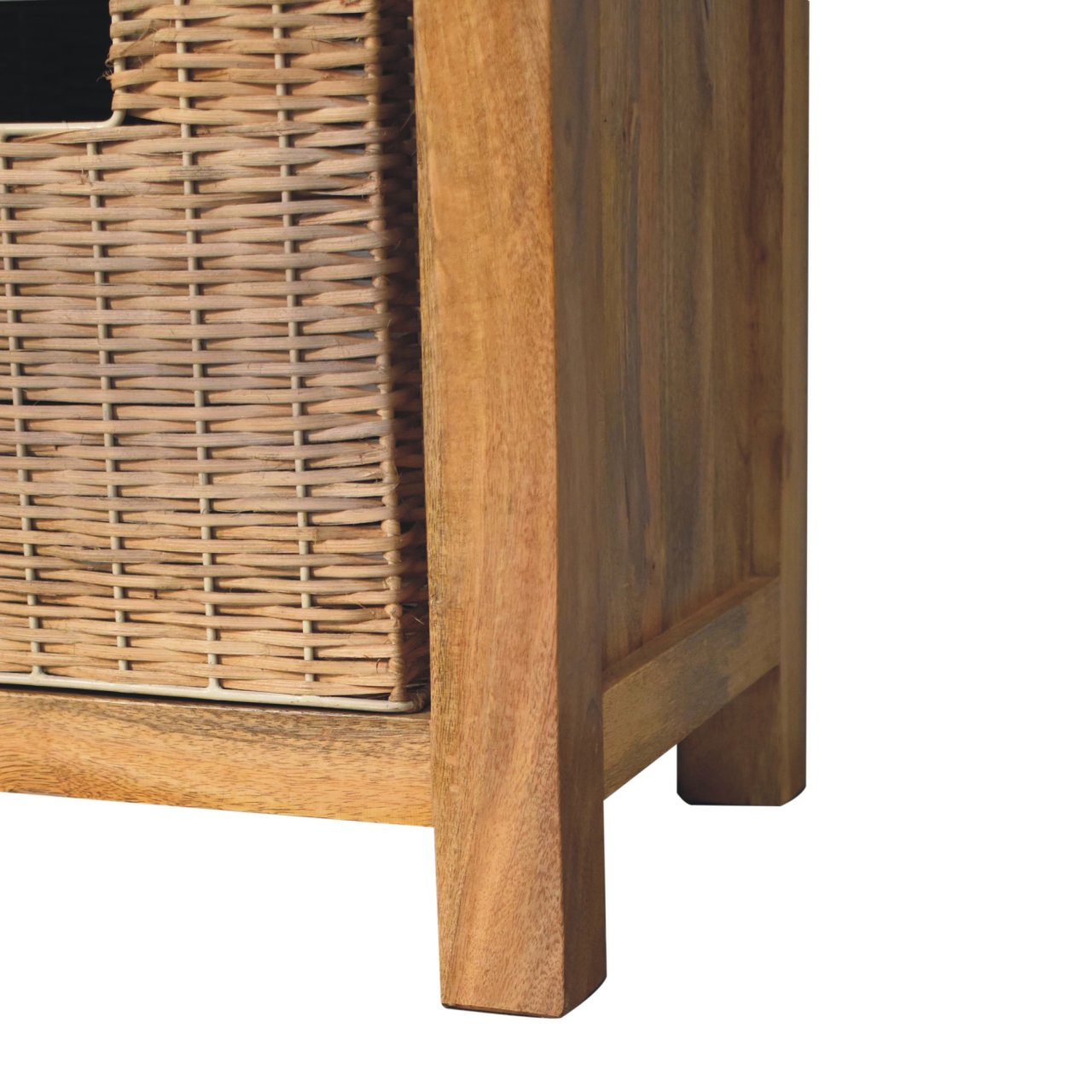 Wooden and Rattan Basket Bench