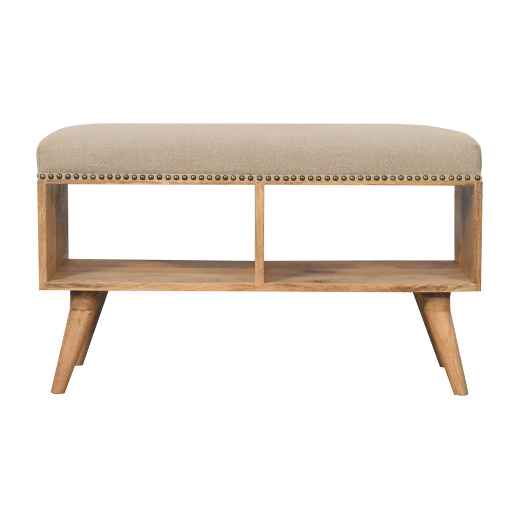 Studded Linen Storage Bench, Cream