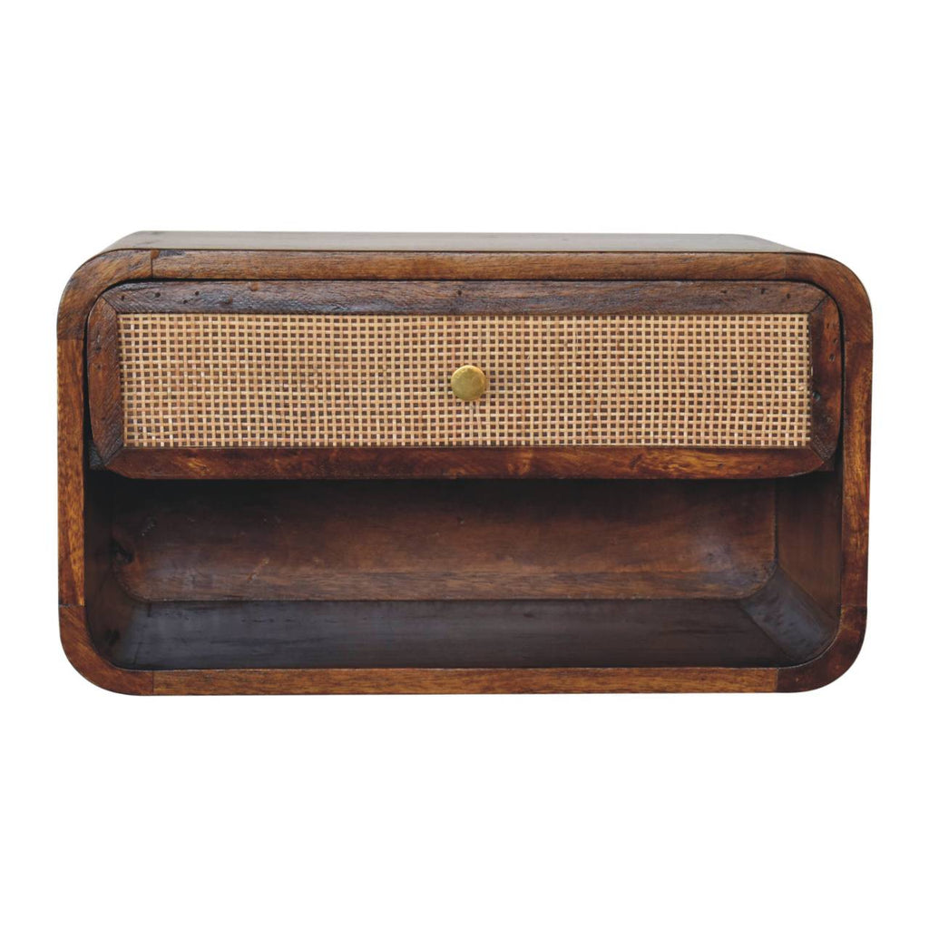 Wall Mounted Open Woven Bedside, Chestnut Finish