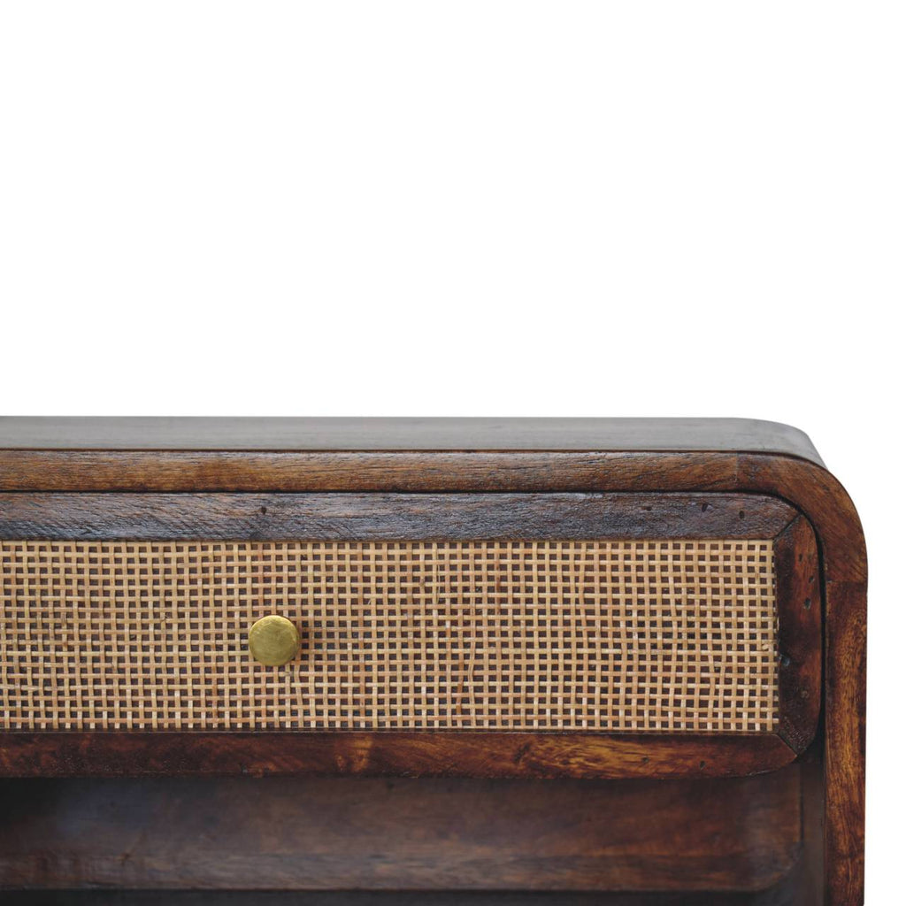 Wall Mounted Open Woven Bedside, Chestnut Finish