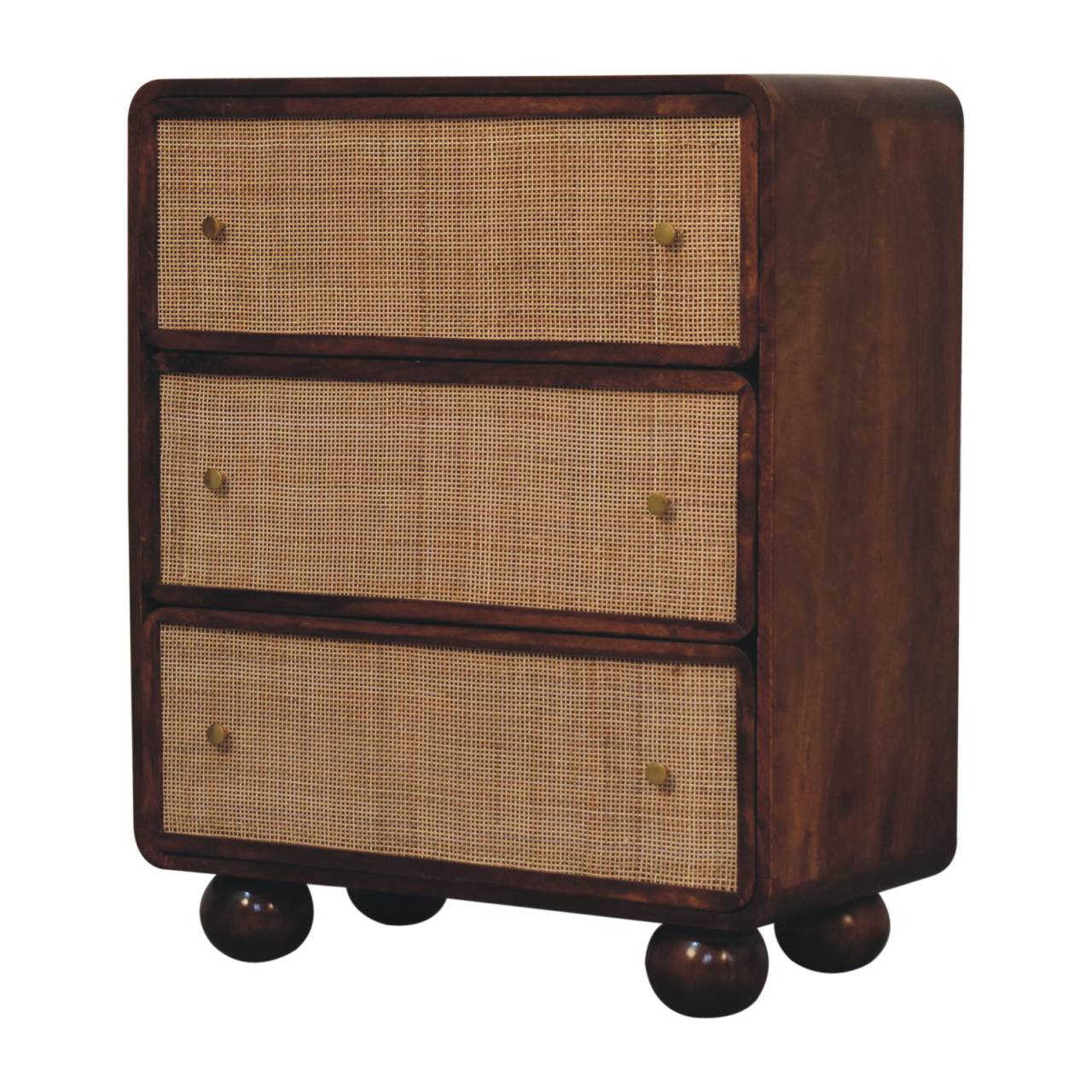 3 Drawer Wooden Chest, Mango Wood & Rattan