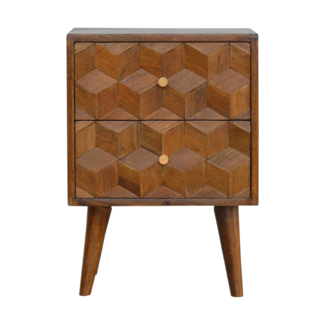 Cube Carved Bedside, Chestnut