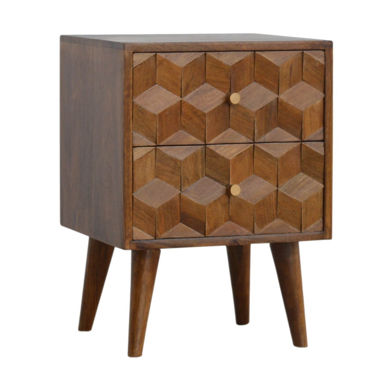 Cube Carved Bedside, Chestnut