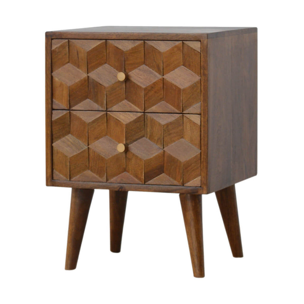 Cube Carved Bedside, Chestnut