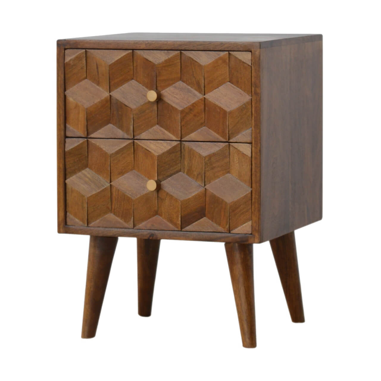 Cube Carved Bedside, Chestnut