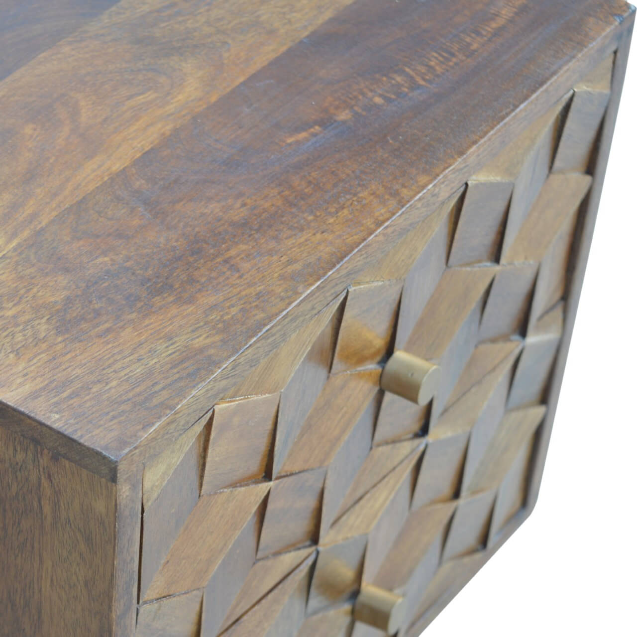 Cube Carved Bedside, Chestnut