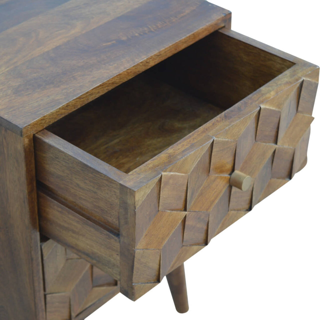 Cube Carved Bedside, Chestnut