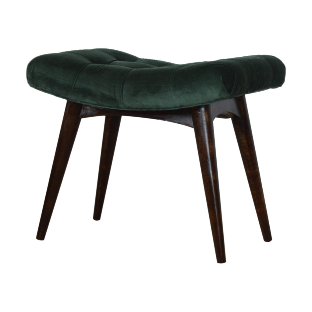 Velvet Curved Bench, Emerald Green