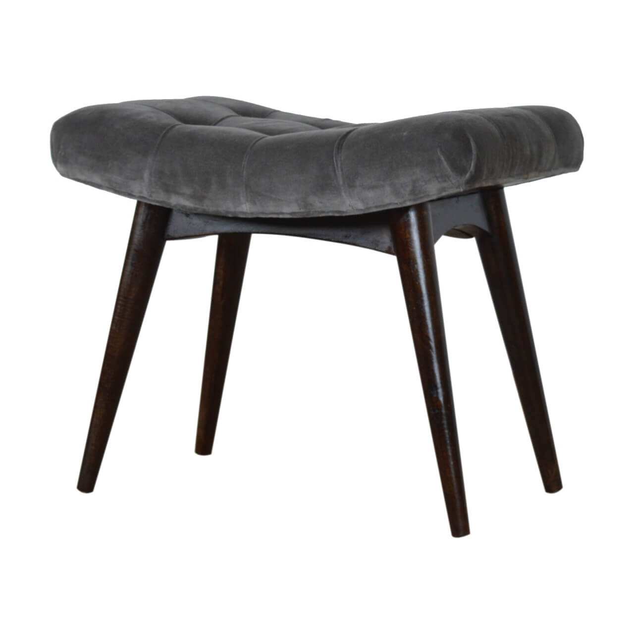 Velvet Curved Bench, Grey