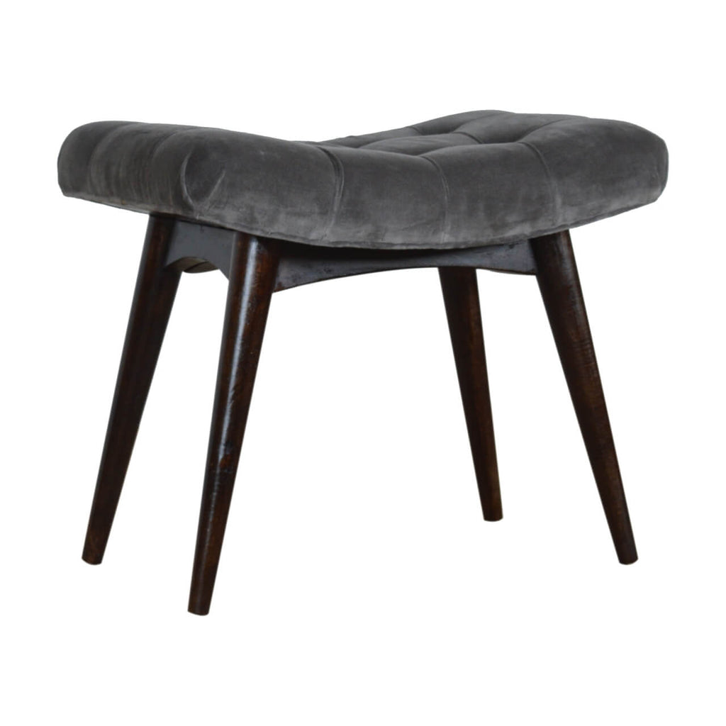 Velvet Curved Bench, Grey