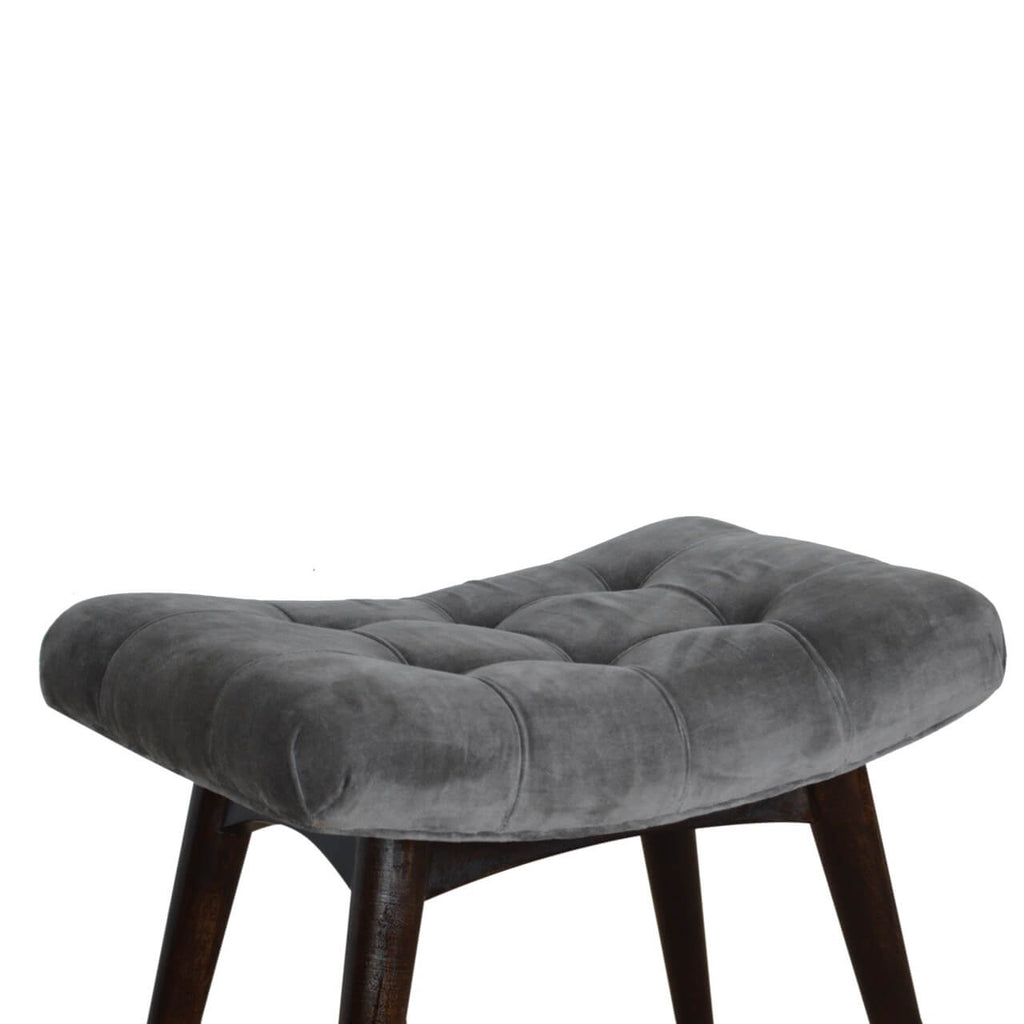 Velvet Curved Bench, Grey
