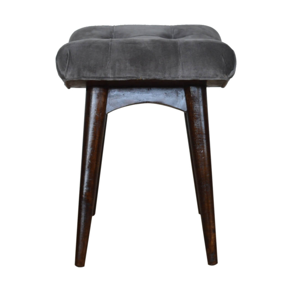 Velvet Curved Bench, Grey