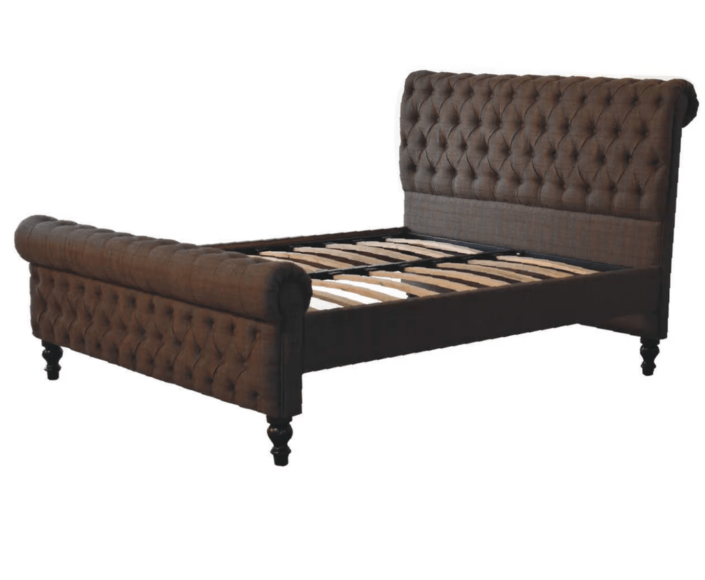 Mango Wood and Mixed Tweed Bed