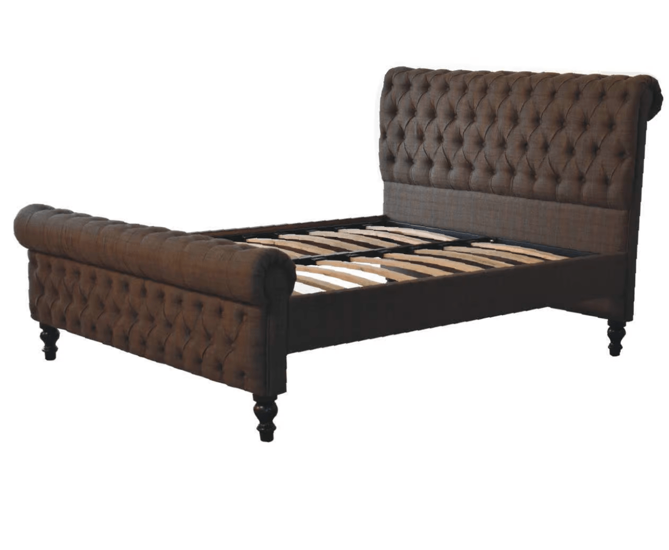 Mango Wood and Mixed Tweed Bed