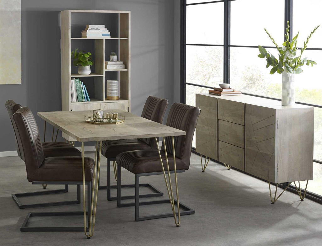 Mango Wood Dining Table with Gold Metal Inlay