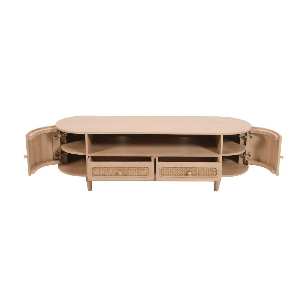 Cane & Mango Wood 2 Drawers TV Cabinet