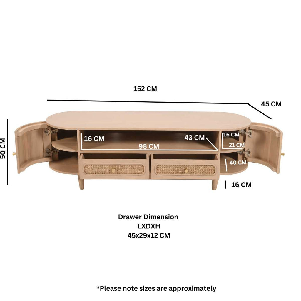 Cane & Mango Wood 2 Drawers TV Cabinet
