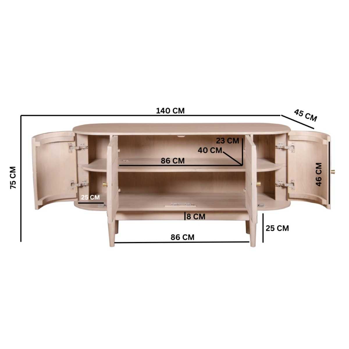 Cane & Mango Wood 4 Doors Sideboard