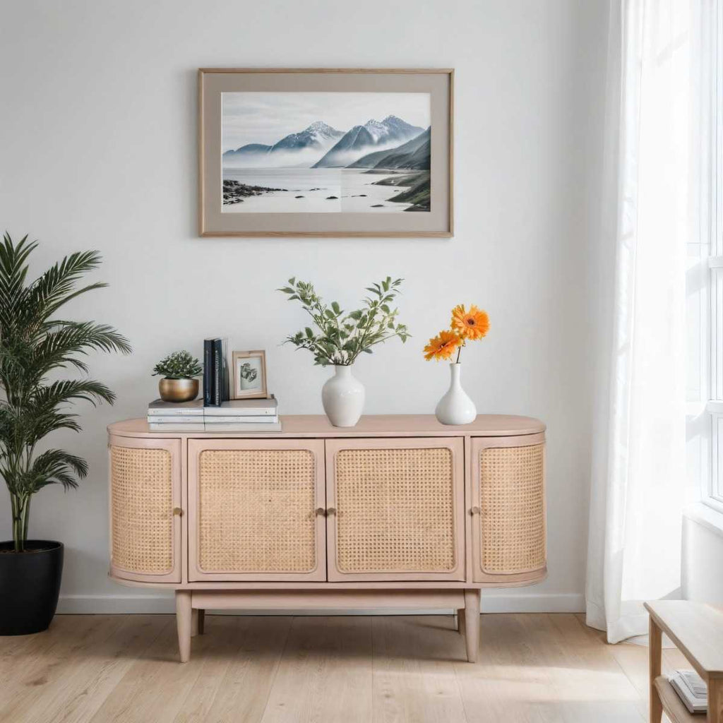 Cane & Mango Wood 4 Doors Sideboard