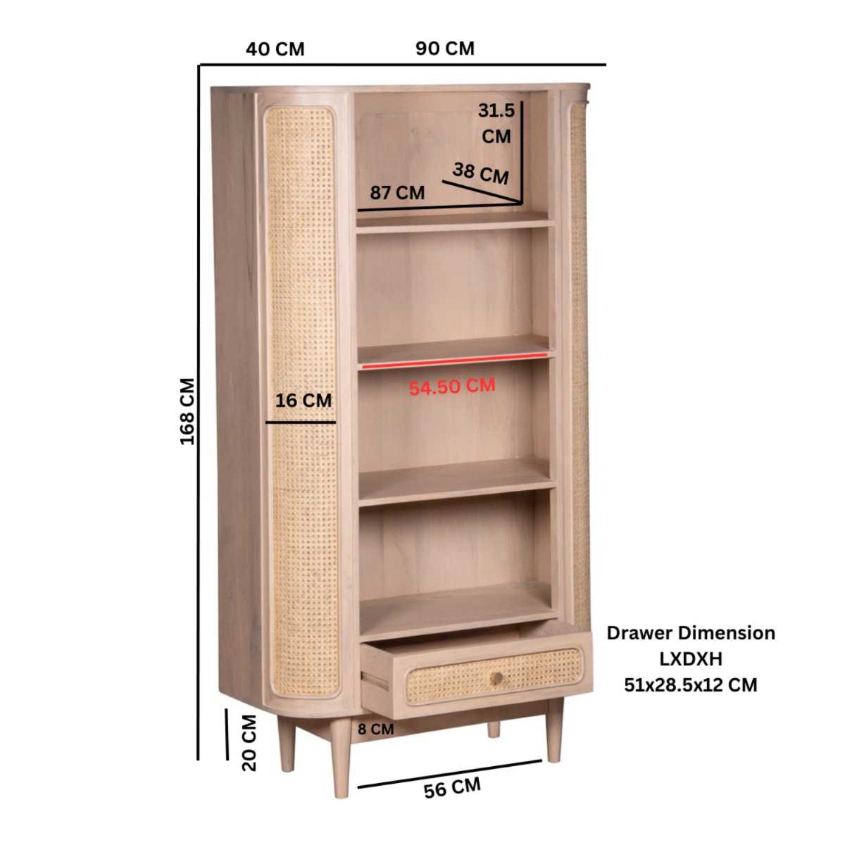 Cane & Mango Wood Bookcase