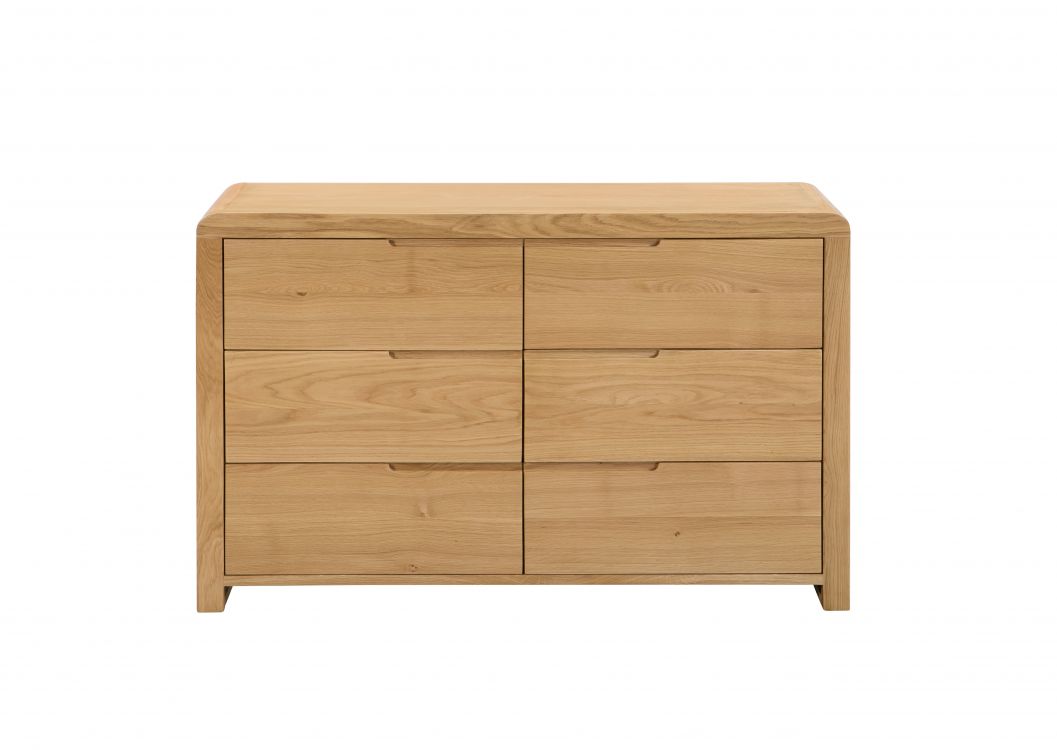Curve Wooden 6 Drawer Wide Chest