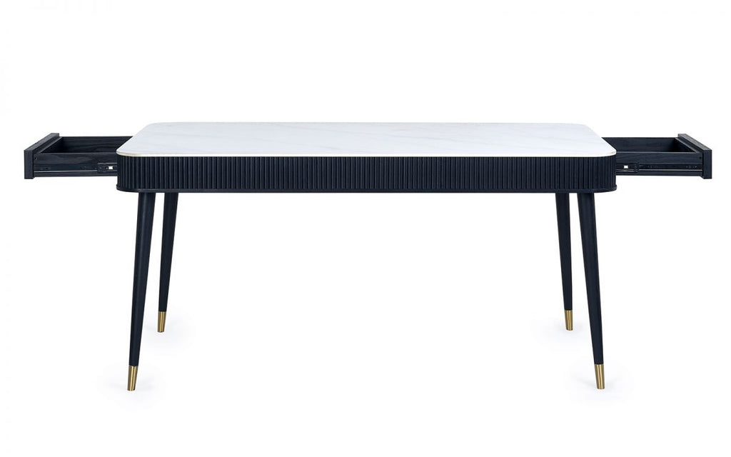 Louis Black Fluted Stone Top Dining Table with Drawers