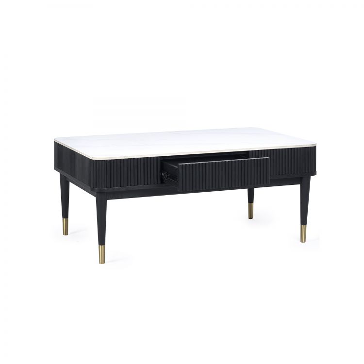 Louis Black Fluted Stone Top Coffee Table with Drawers