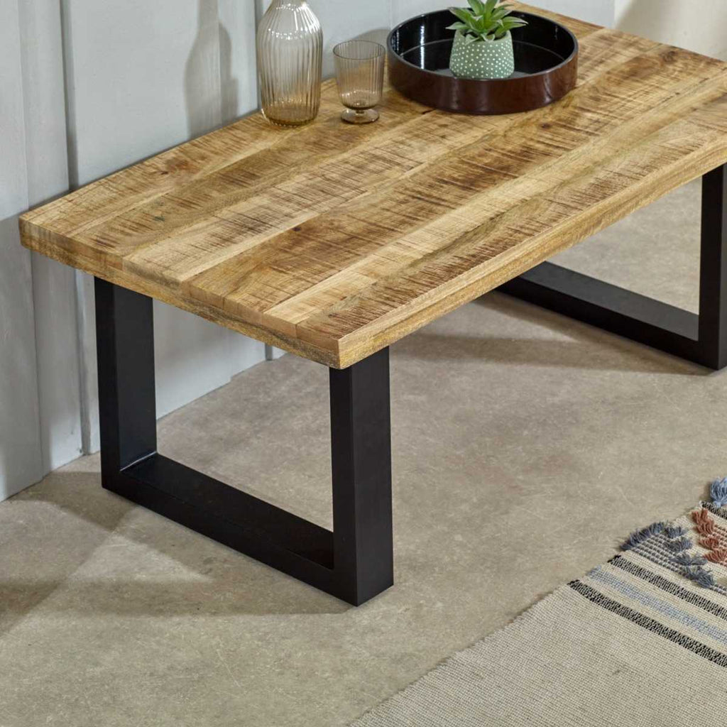 Solid Wood & Metal Coffee Table