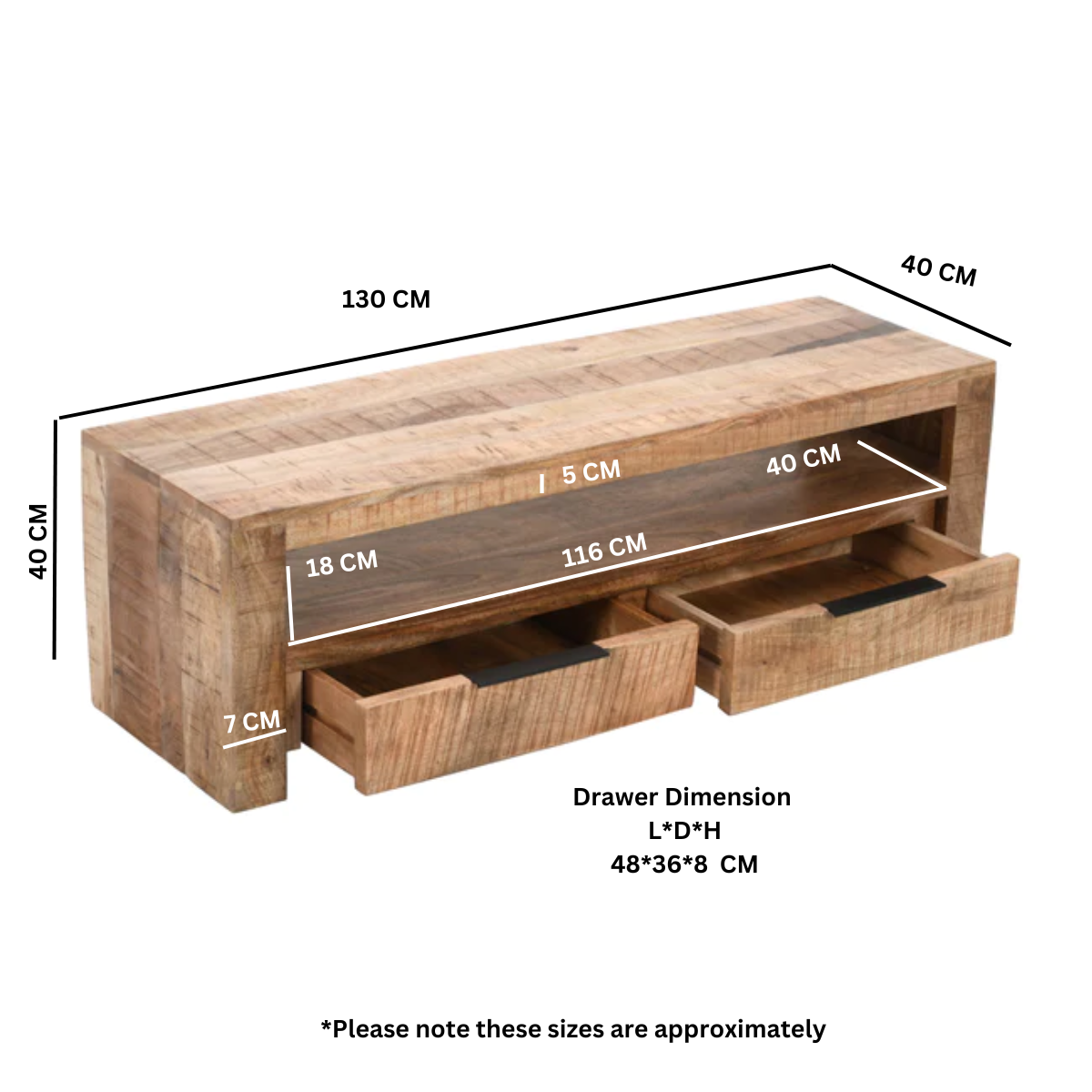 Solid Wood Tv Stand With 2 Drawers