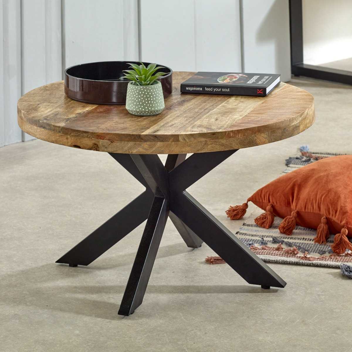 Solid Wood Coffee Table with Metal Spider Legs