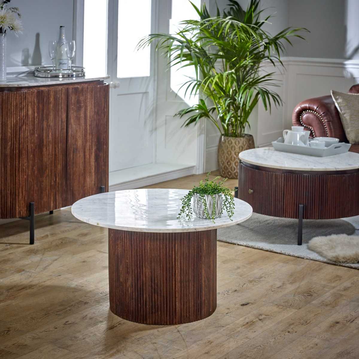 Opal Mango Wood Coffee Table with Marble Top