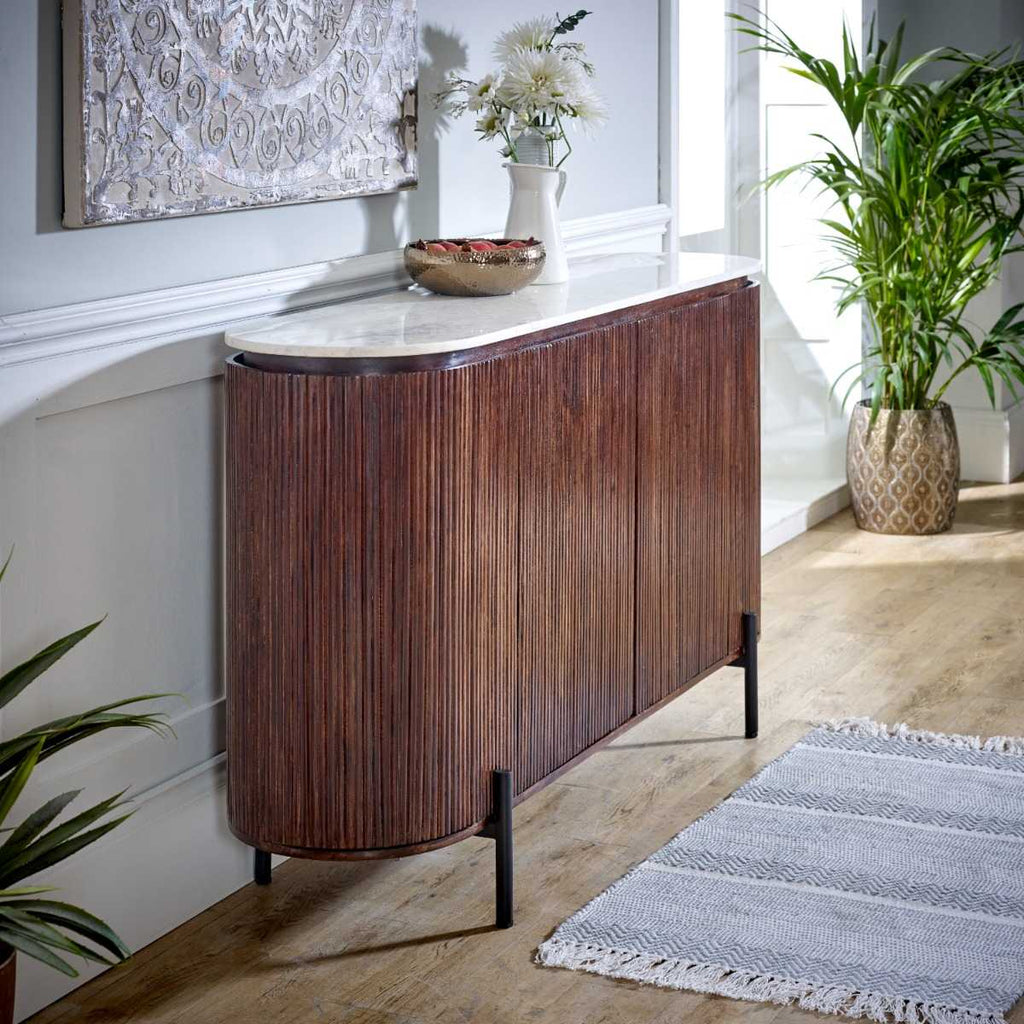Mango Wood Sideboard, Marble Top & Metal Legs