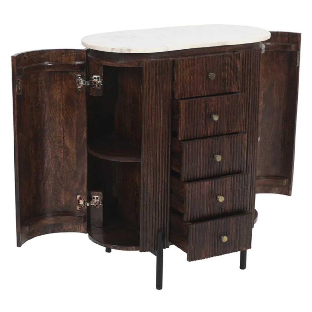 Mango Wood Wide Chest Of Drawers, Marble Top & Metal Legs
