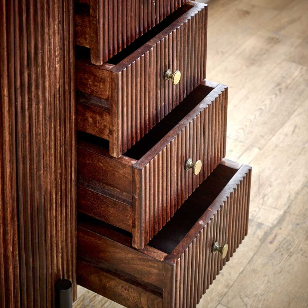 Mango Wood Wide Chest Of Drawers, Marble Top & Metal Legs
