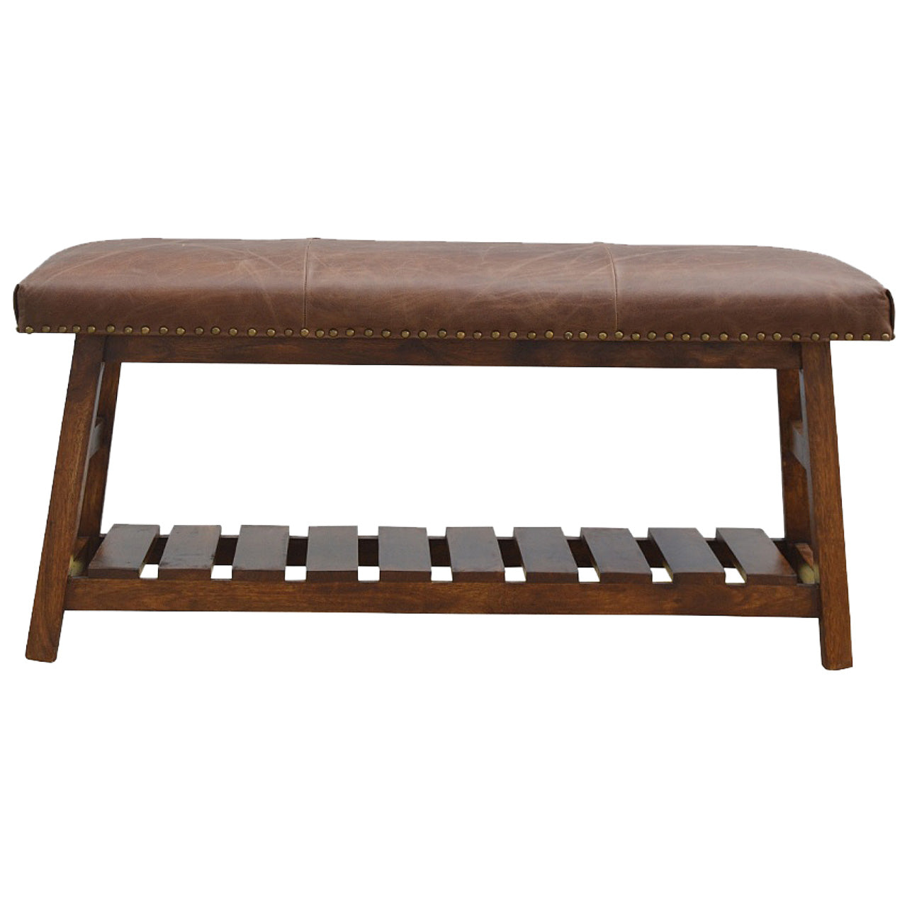 Mango Wood & Buffalo Hide Bench