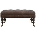Mango Wood and Leather Ottoman