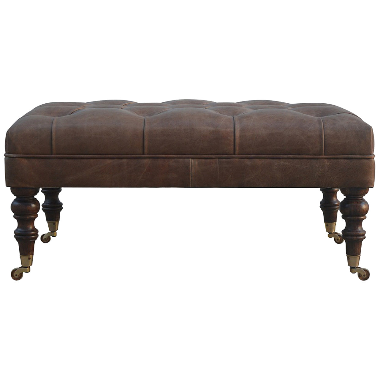 Mango Wood and Leather Ottoman