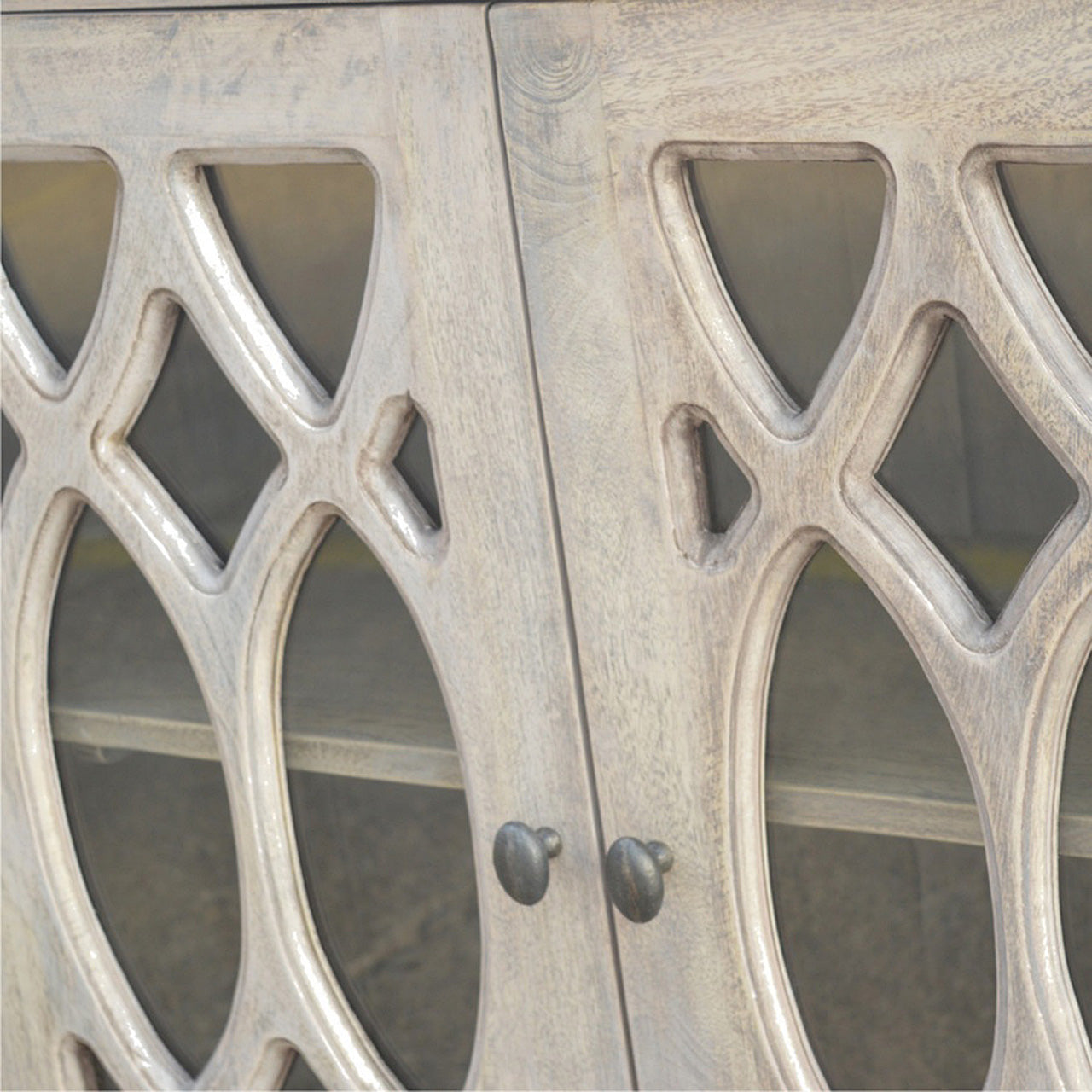 Glazed Doors Sideboard, Stone Finish