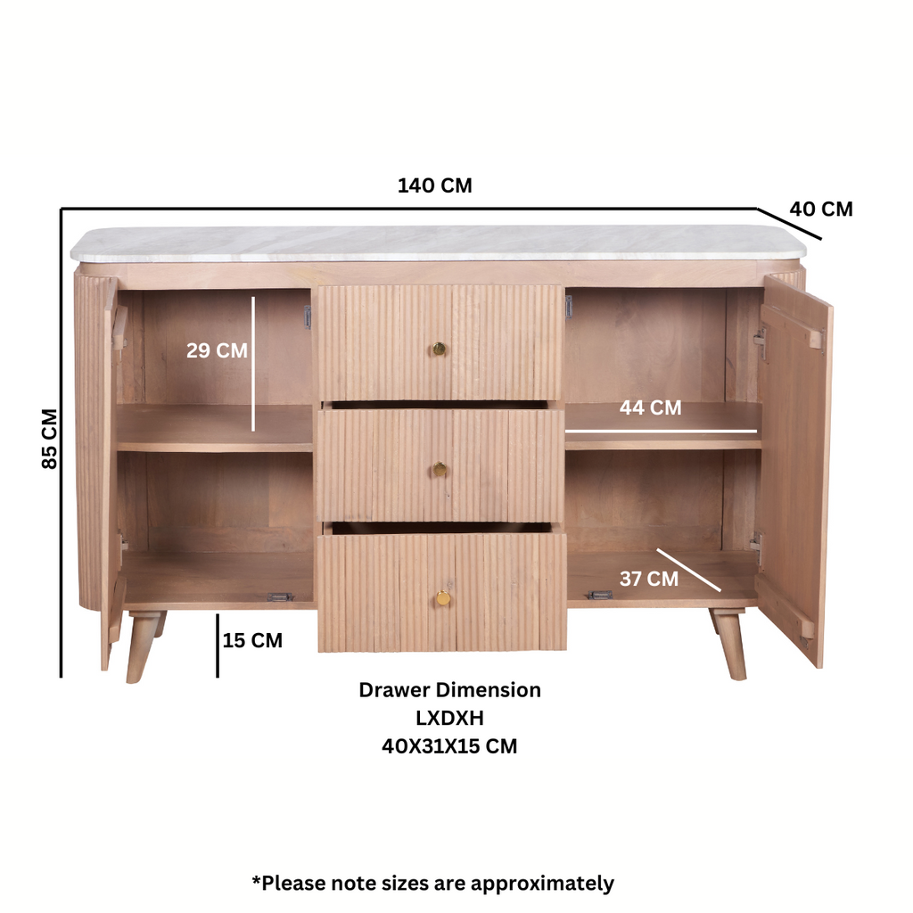 Ashford Sideboard, Natural Marble & Mango Wood
