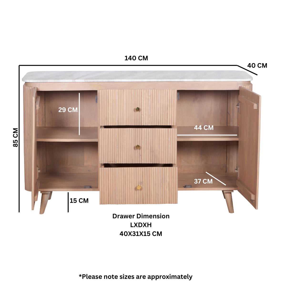 Ashford Sideboard, Natural Marble & Mango Wood