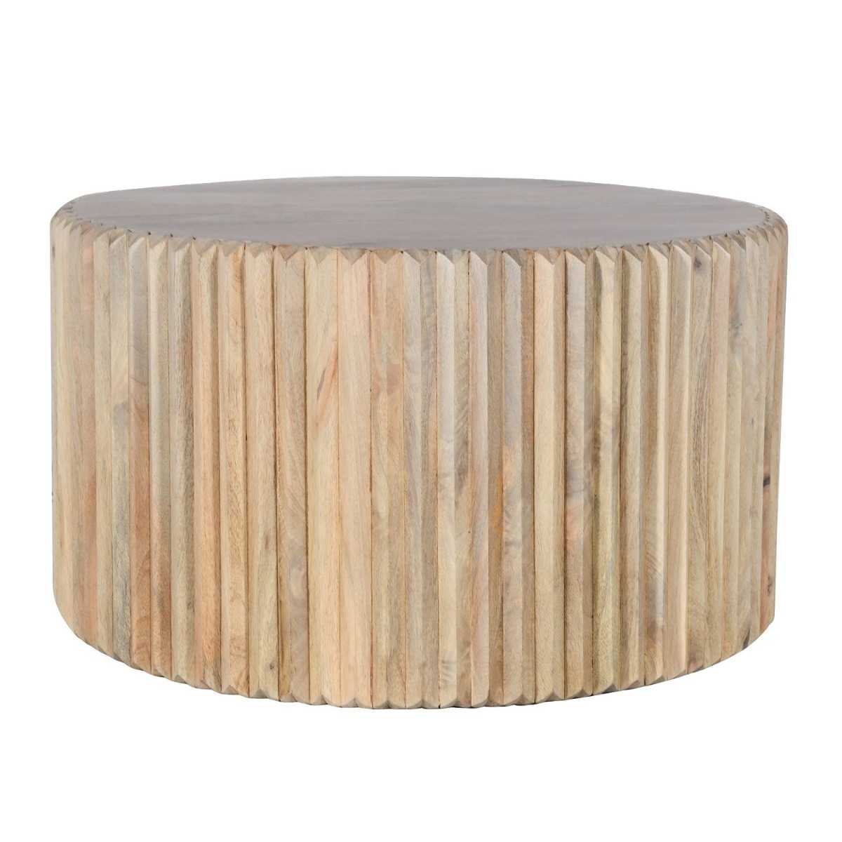 Carved Mango Wood Round Coffee Table