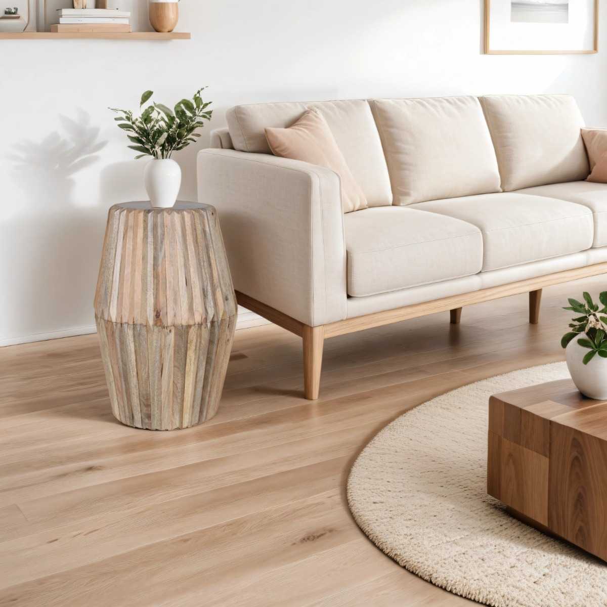 Carved Mango Wood Side Table